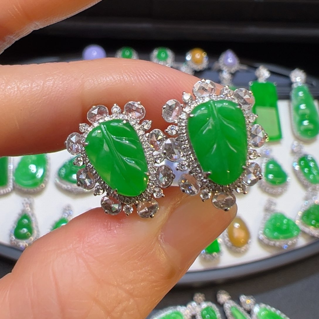 翡翠耳饰18K金镶嵌收货48小时鉴赏期