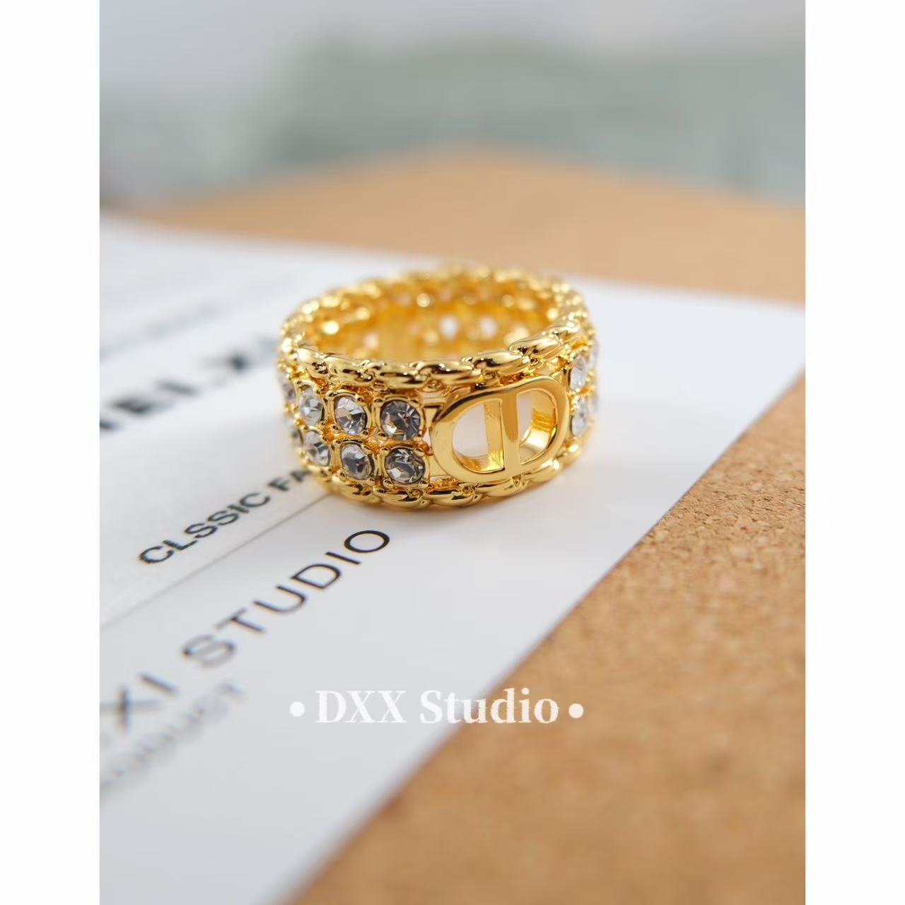 铜合金锆石戒指 小众设计日韩金色原创设计气质个性小众戒指45125