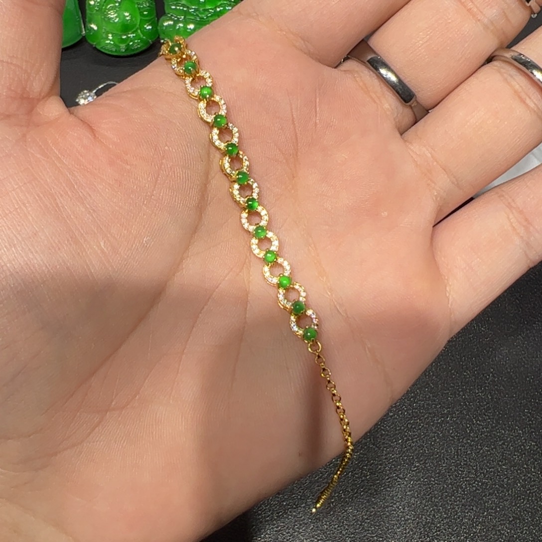 s***e翡翠银S925镶嵌颈饰天然翡翠A货手链