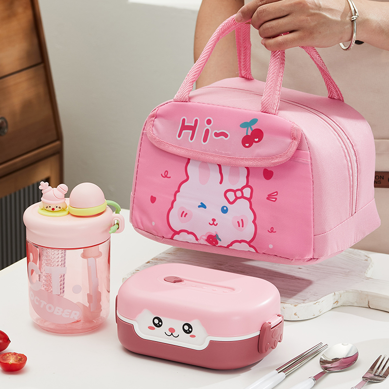  幼儿园食品级带盖密封可爱便当盒加热高颜值小学生饭盒户外野餐