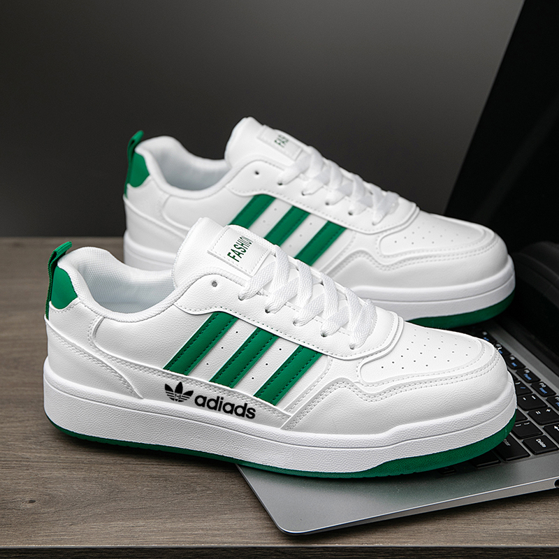 阿迪时尚夏秋季厚底板鞋系带透气日系夏季皮面鞋白鞋低帮潮鞋男士