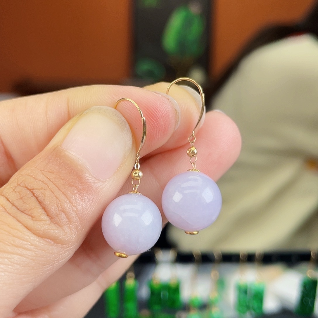 翡翠18K金镶嵌耳饰