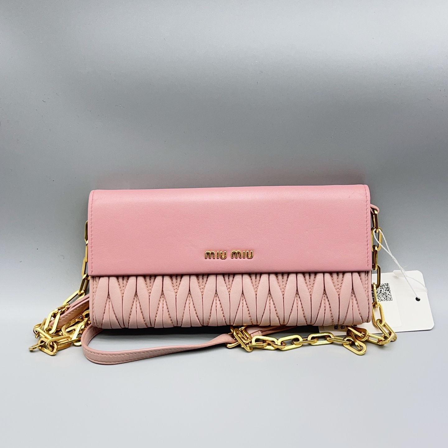 95新 MIU MIU/缪缪 粉色褶皱链条包 1603 6352