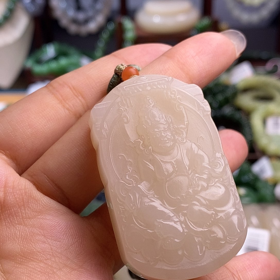 和田玉清货价老坑料浓红粉黄财神未镶嵌