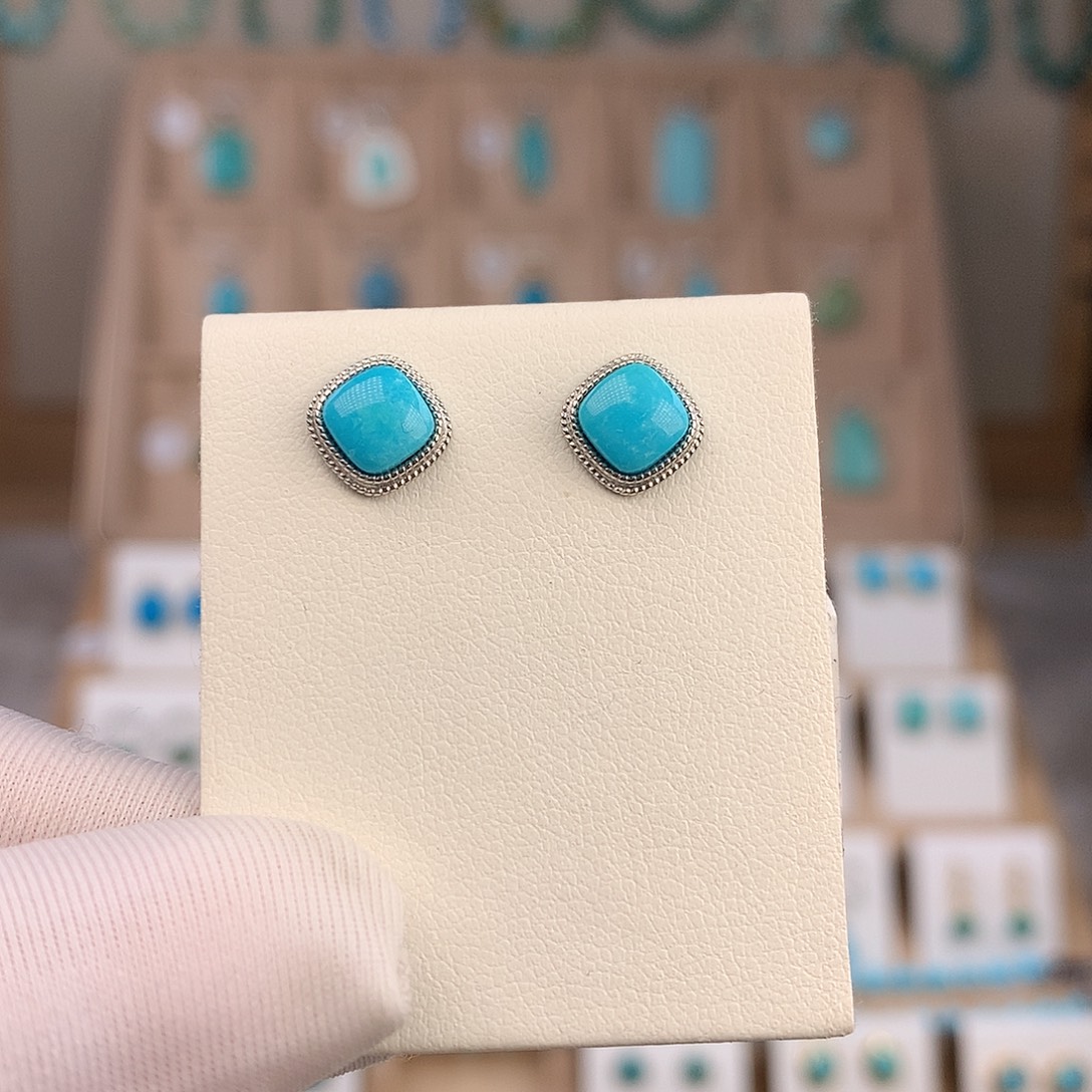 绿松石银S925镶嵌耳饰