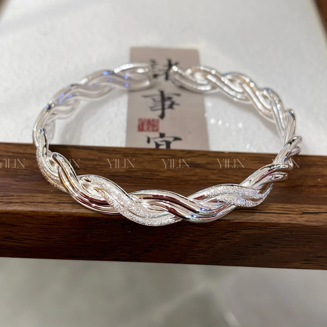 足银手镯 足银手镯 正品足银999情侣磨砂光面纯银开口ins实心手镯