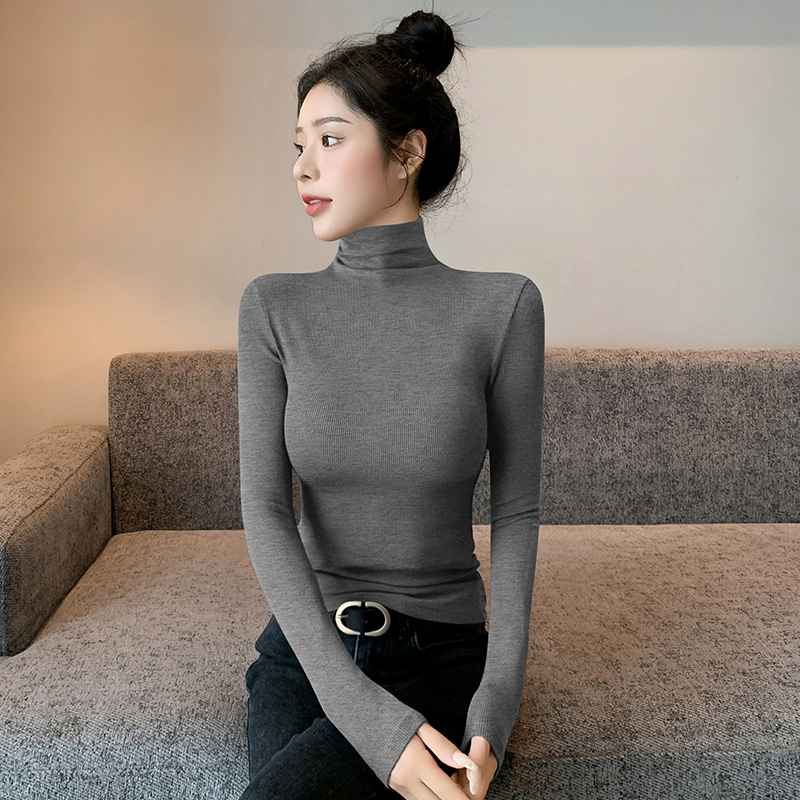 螺纹堆堆高领打底衫女内搭2025新款秋冬黑色长袖t恤纯色外穿上衣