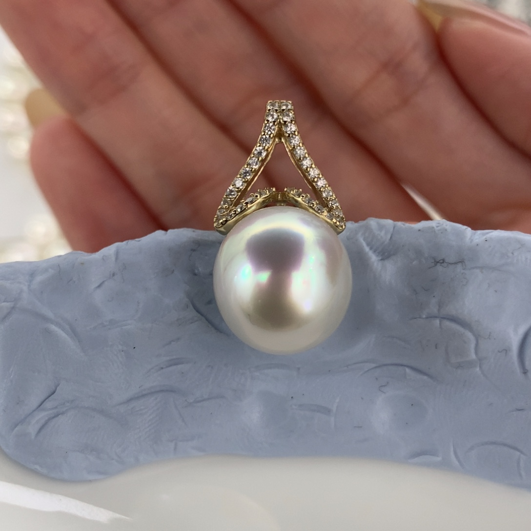 定制海水珍珠银S925镶嵌吊坠(不含链)澳白11-12mm