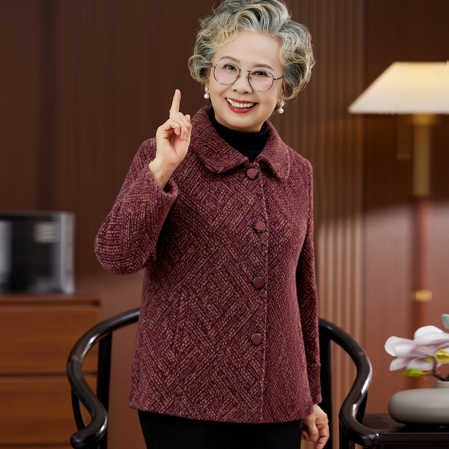 中老年人秋装女妮子翻领上衣婆婆妈妈秋冬加厚奶奶老太太衣服