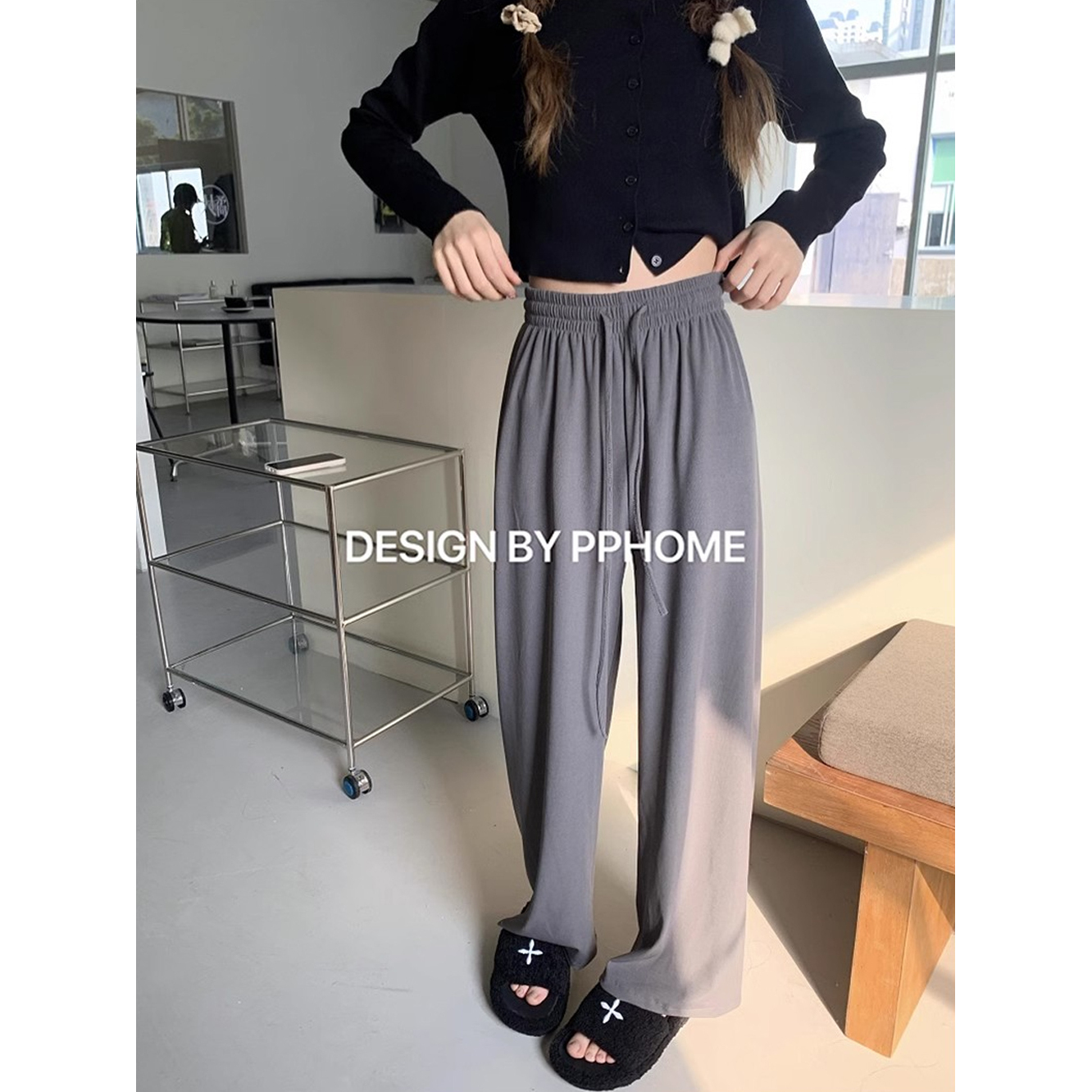 PPHOME自制~冰丝溜溜裤 小个子裤子夏季冰爽松紧腰垂感直筒休闲裤