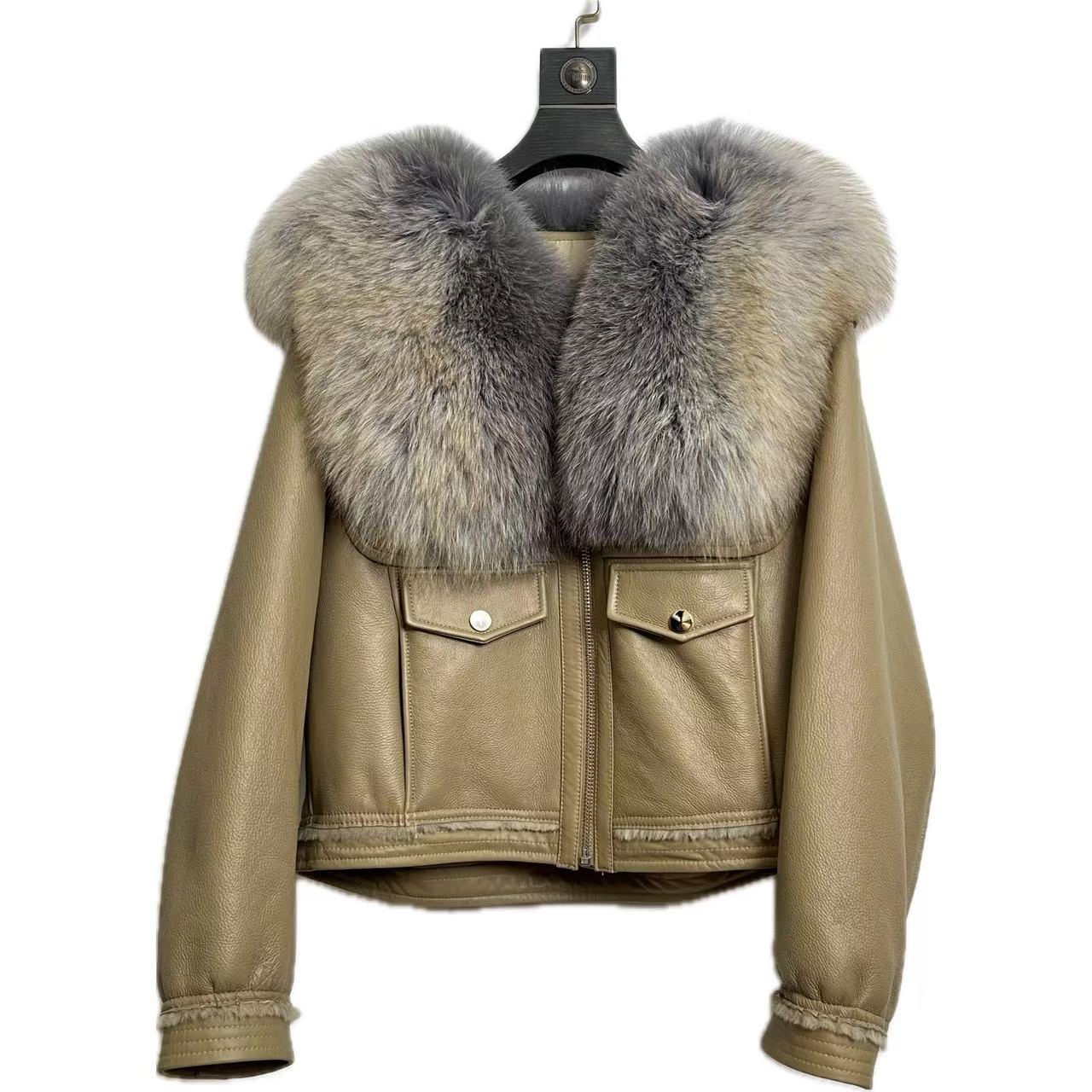 轻奢极简时尚长款女士羊皮毛一体外套2506(业)