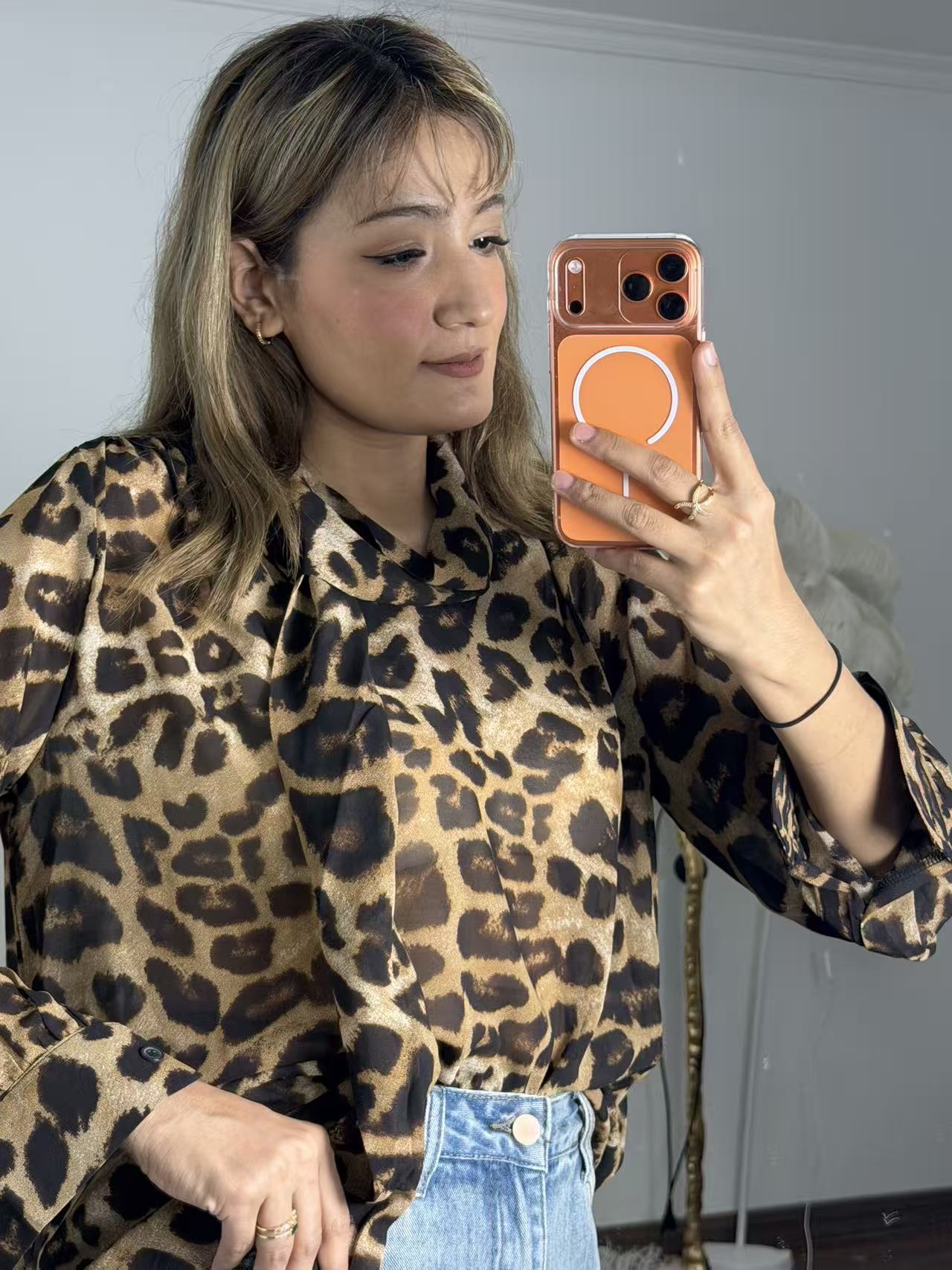 衬衫街头风少女上衣薄款豹纹网红秋季长袖成人