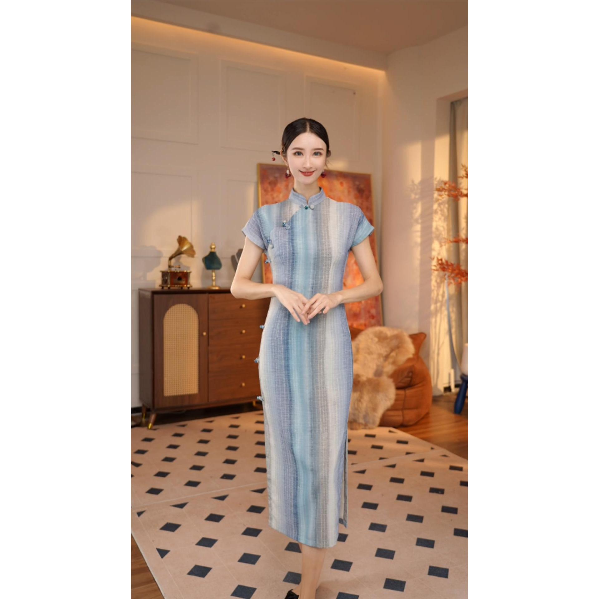 【棉花糖】2025夏款气质韵味修身优雅时尚显瘦风复古旗袍120CM