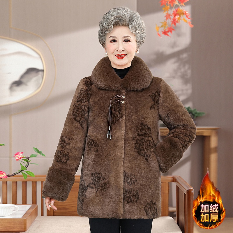 中老年人冬装女妈妈装加绒外套加绒大衣婆婆奶奶装冬季加厚衣服