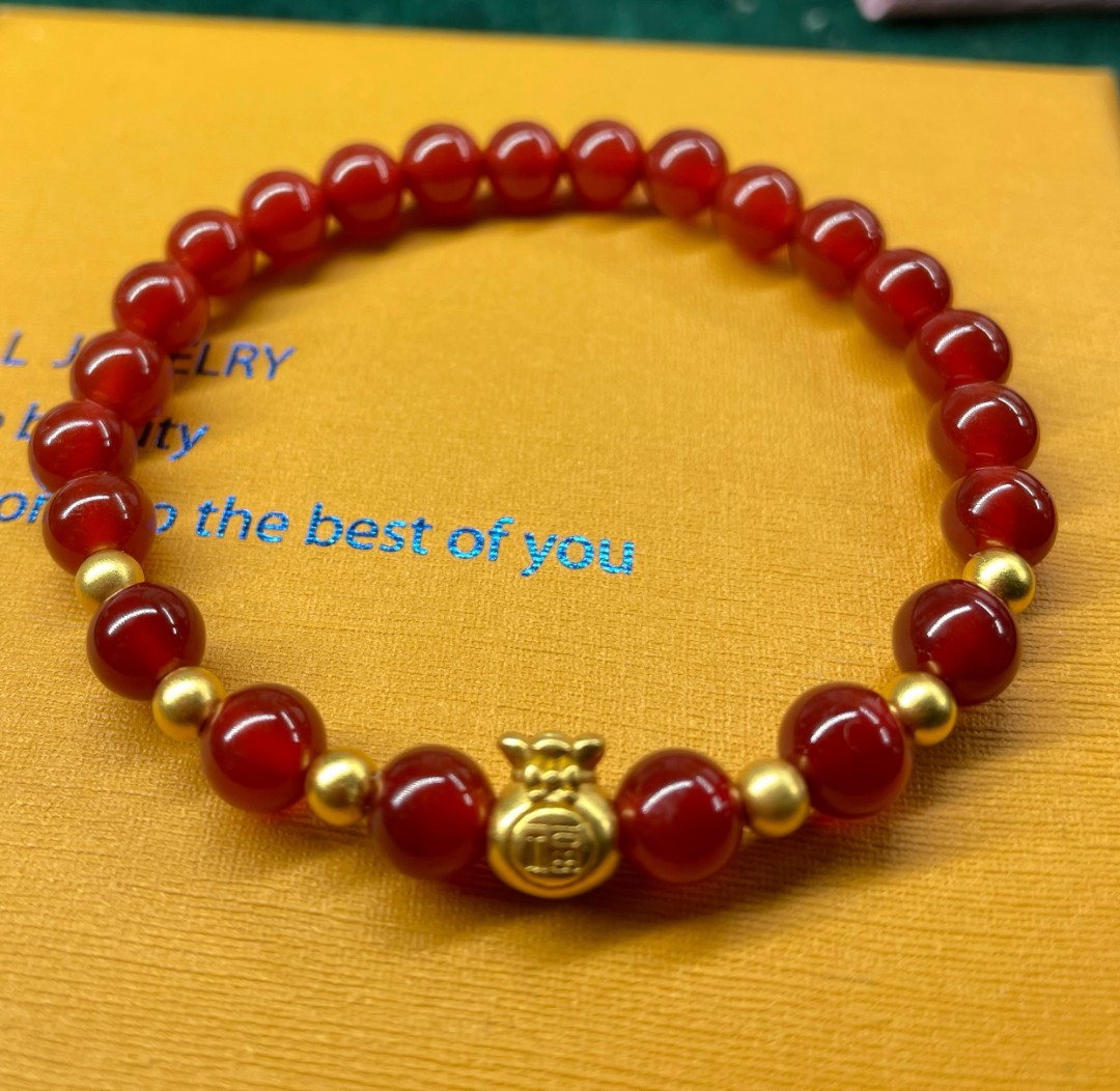 B（028）足金卡六福袋+3.5mm金珠6颗（赠卡六红玉 髓）多样性发货