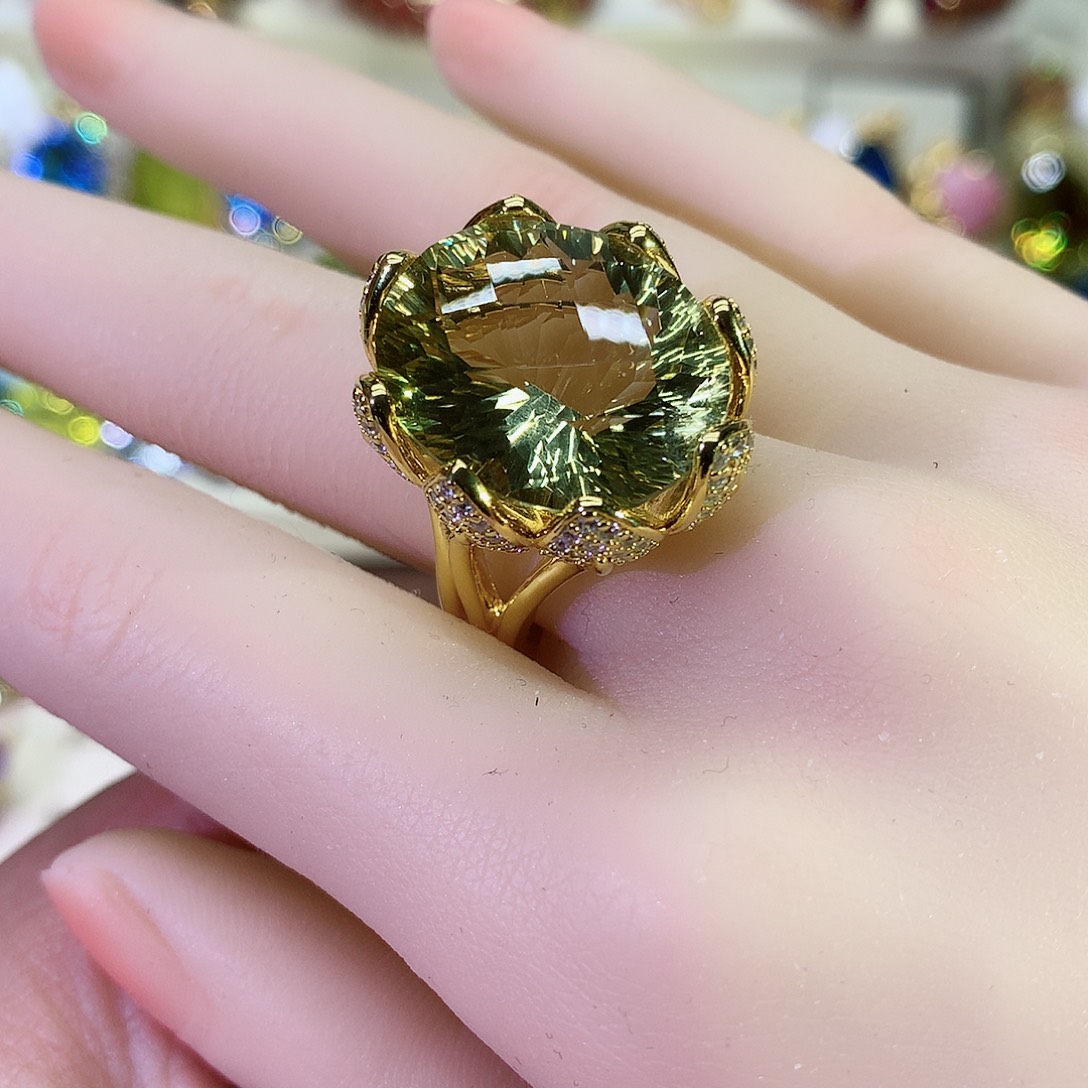 黄晶戒指银S925镀金镶嵌