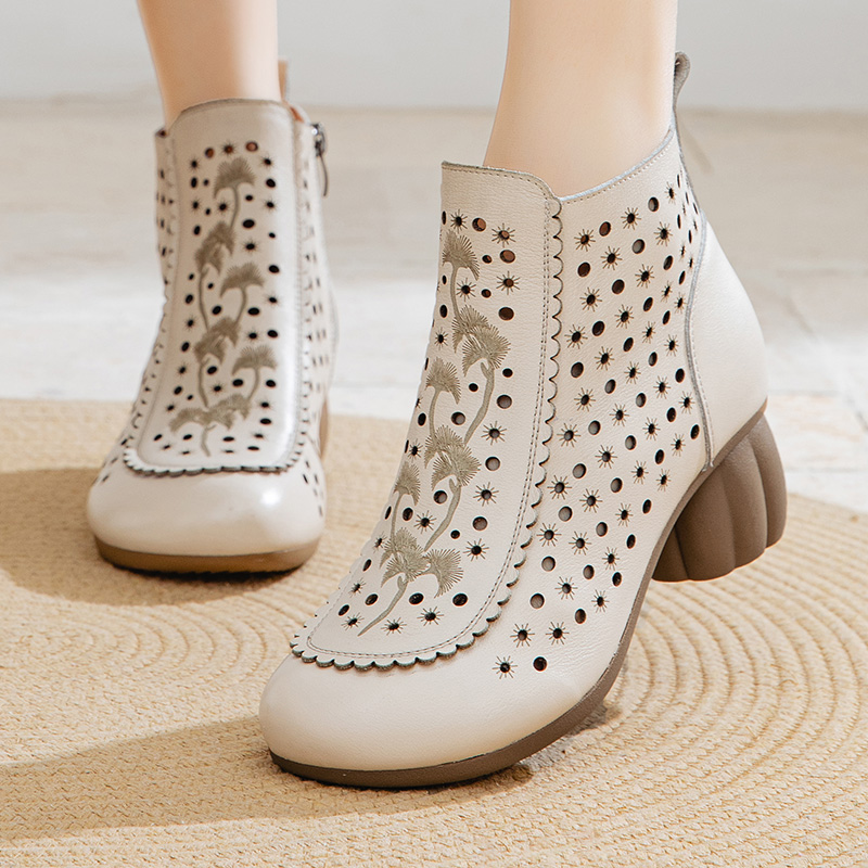 2025新款高跟妈妈鞋粗跟女鞋洞洞靴防滑耐磨软底软面脚宽胖可穿