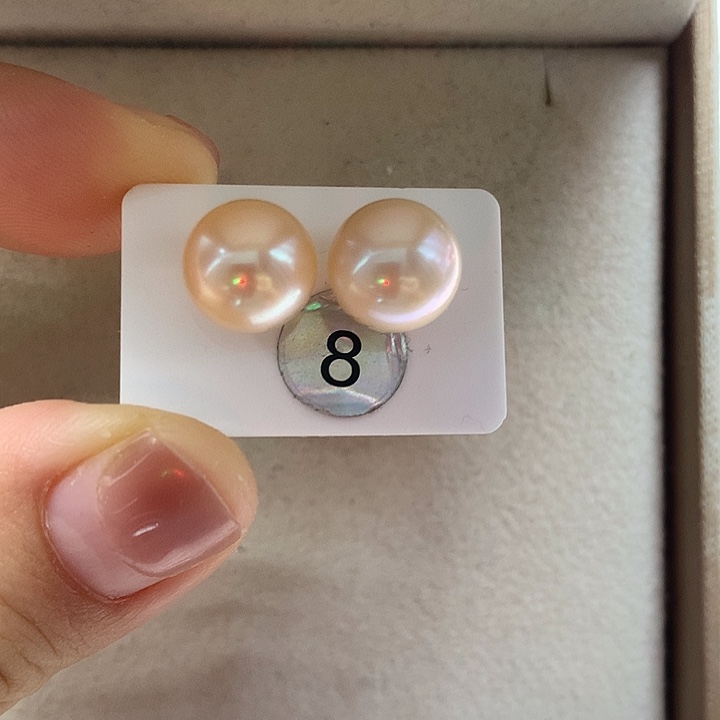 淡水珍珠耳饰银S925镶嵌金桔色9-10mm