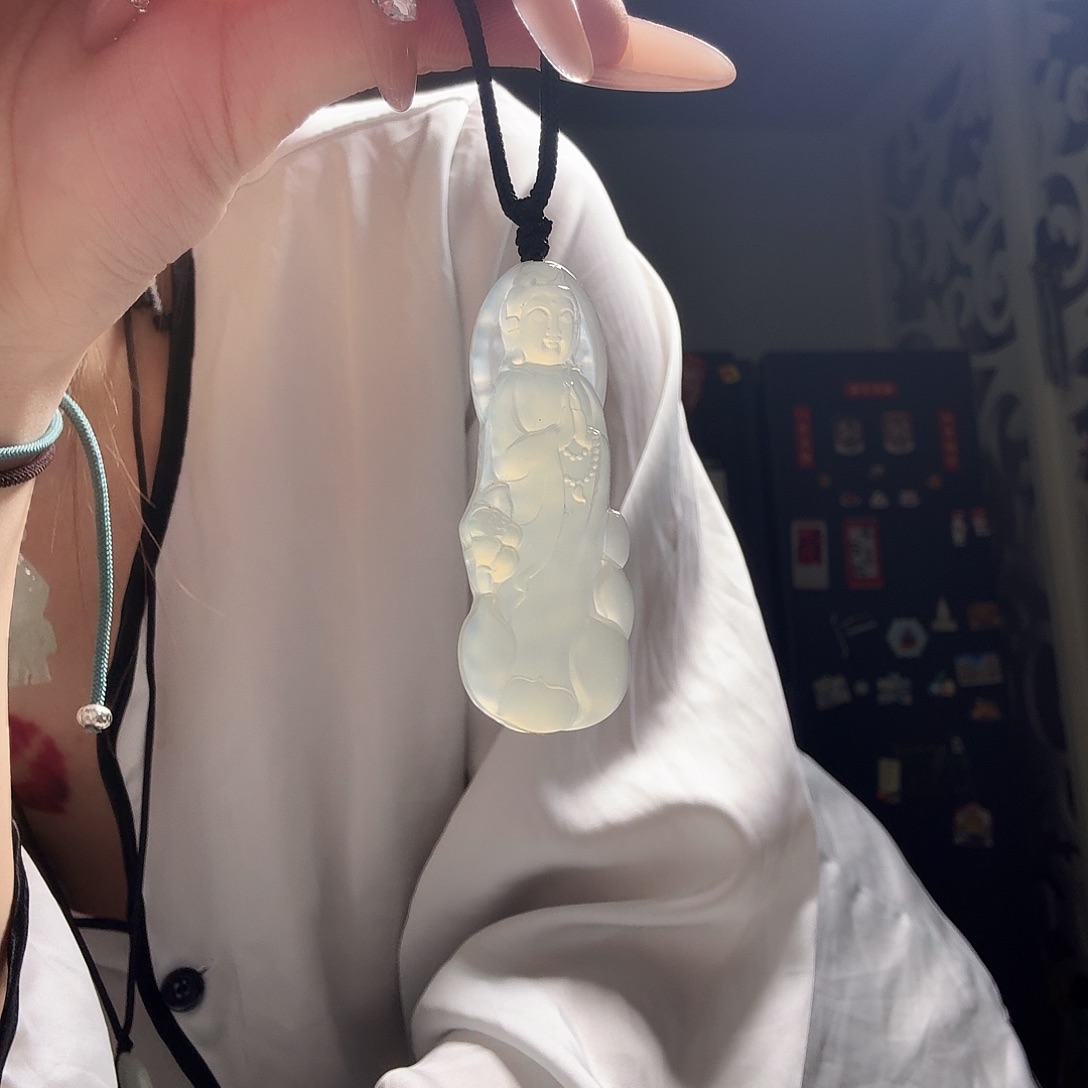 蛇纹石玉站观音未镶嵌