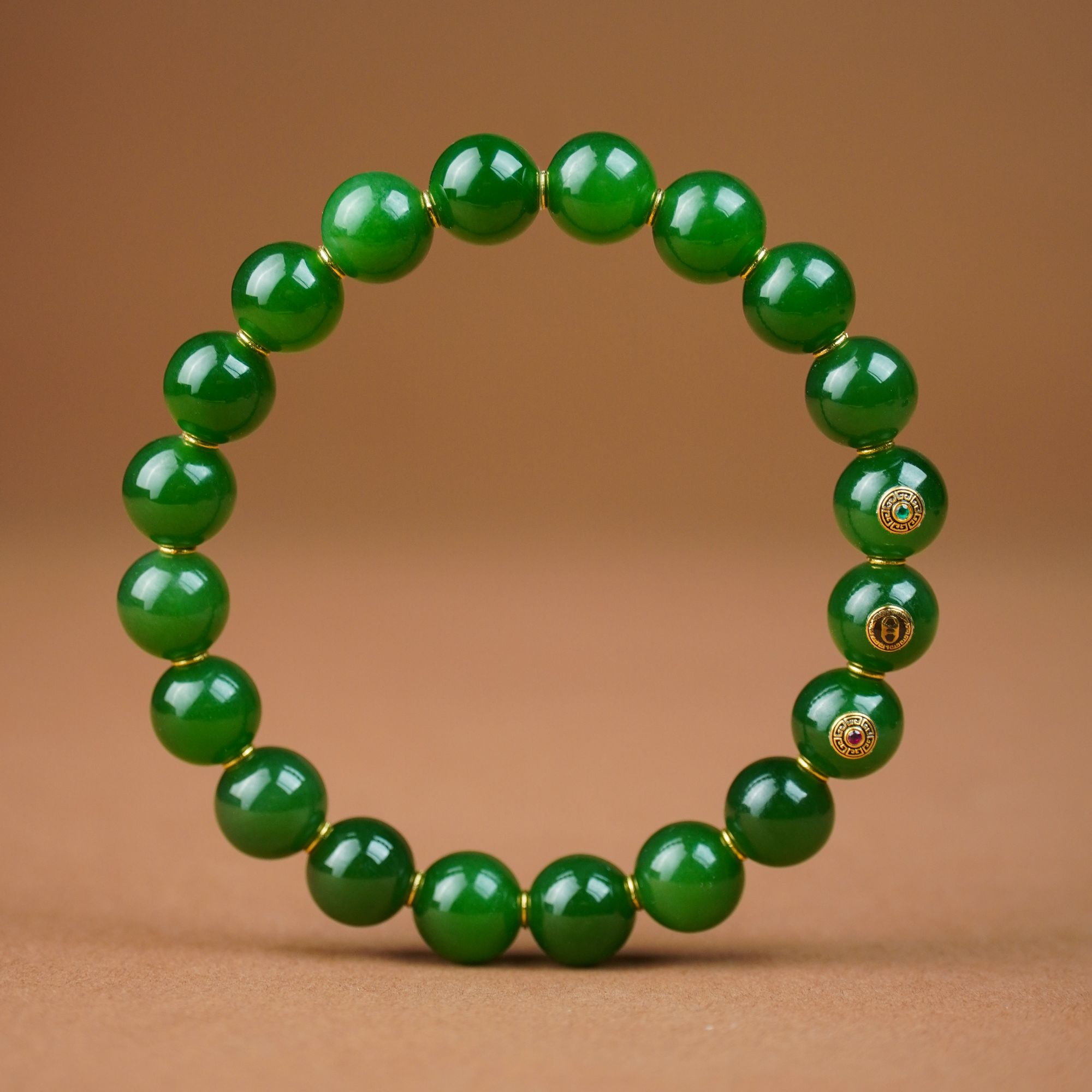 【珏记】和田玉碧玉圆珠卡10无黑点 手串