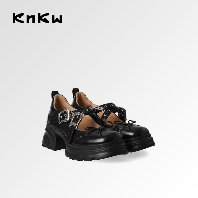 KNKW小众增高黑色百搭粗跟高跟玛丽珍鞋2025春夏女鞋W4168E031