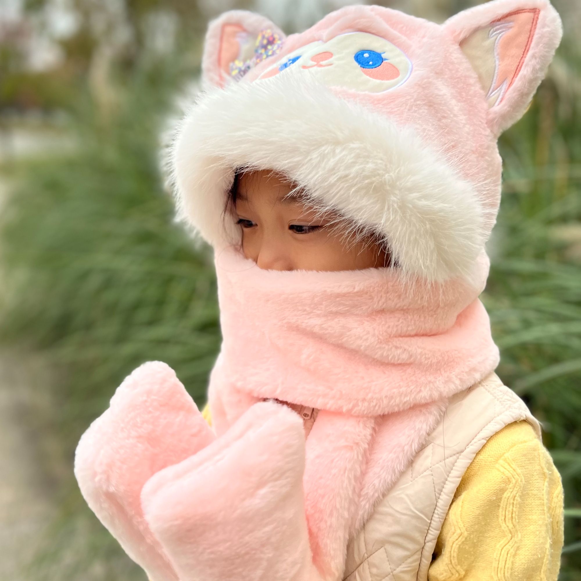 星黛璐玲娜呗尔帽子围脖一体冬季加绒加厚儿童护耳帽子中小童