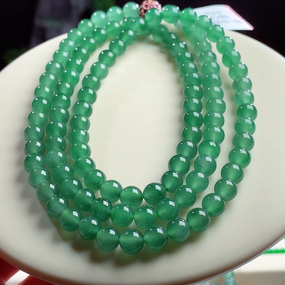 翡翠未镶嵌颈饰正冰冰胶晴水绿飘金丝翠绿 卡6mm