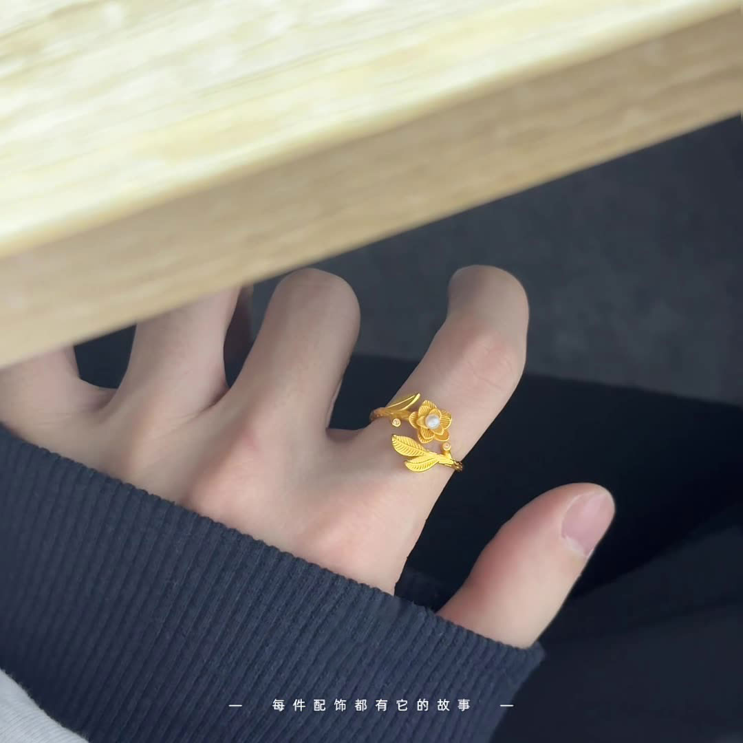 铜合金戒指牡丹花戒指古法经典孟加拉赤金戒指潮流ins女款戒指