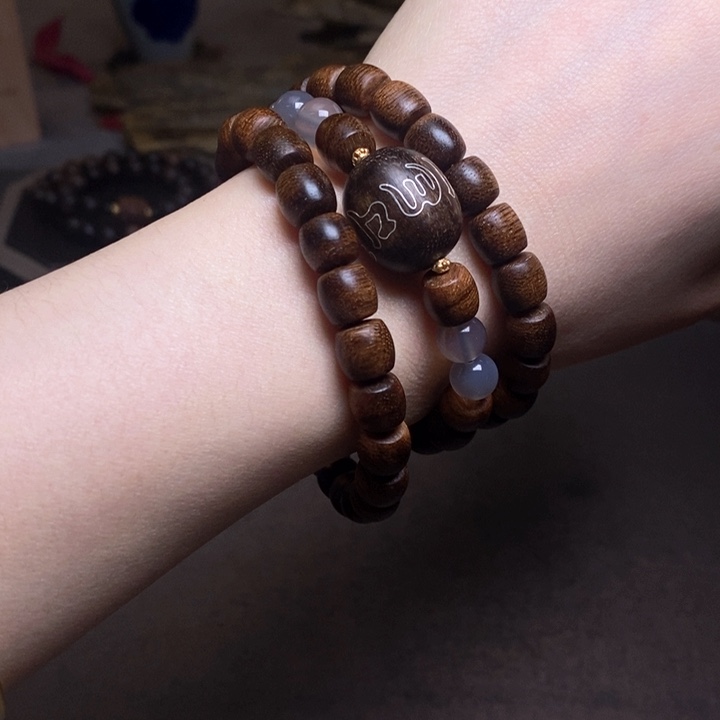 沉香手串富森红土倒架料0.8设计➕芽庄白棋楠沉香木雕设计