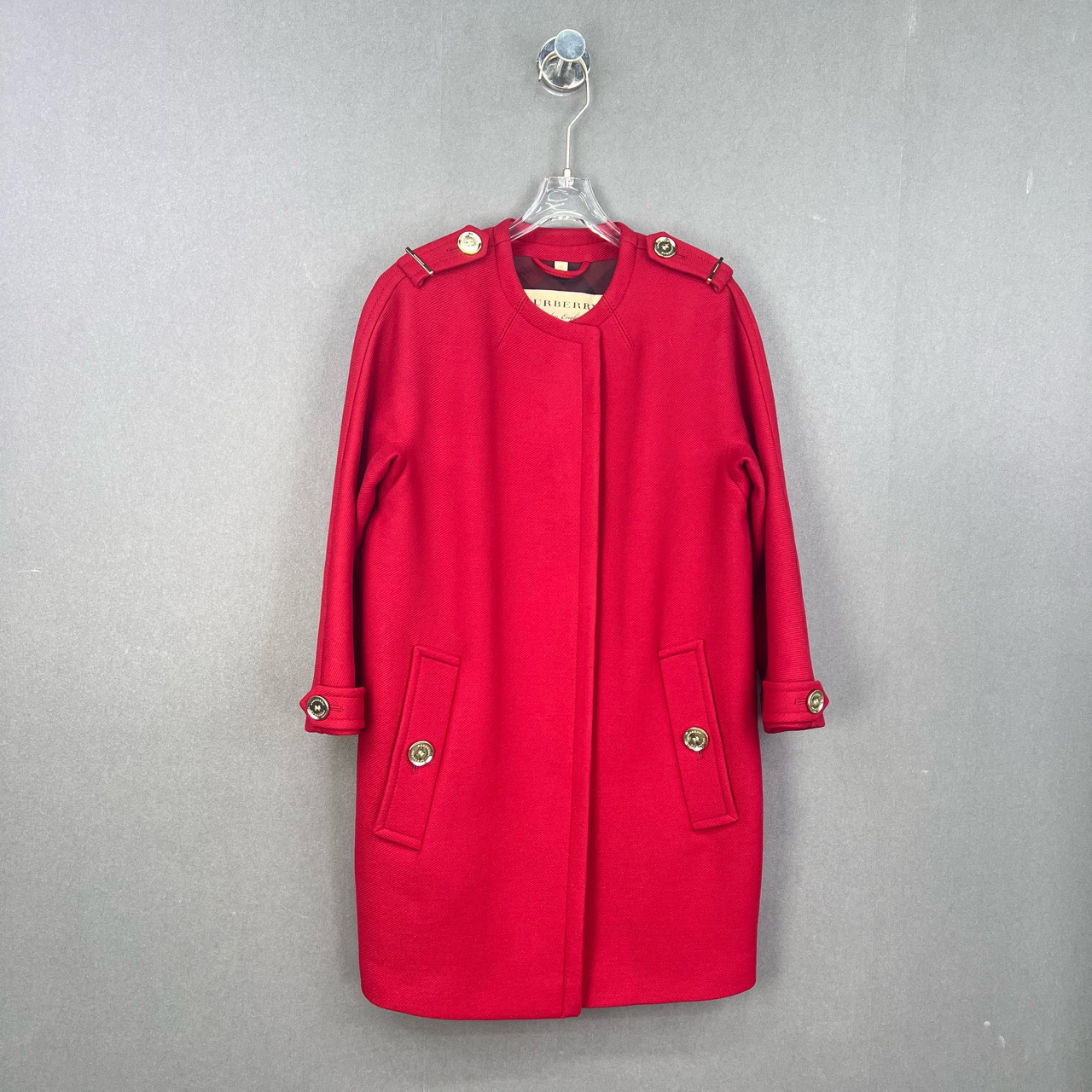 99新 BURBERRY/博柏利 34码/红色金扣中长款羊毛大衣/12788865