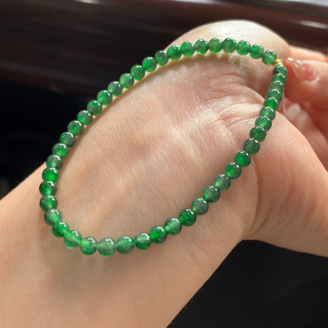 翡翠手链未镶嵌闭眼收！冰浓阳绿飘乌鸡花卡4