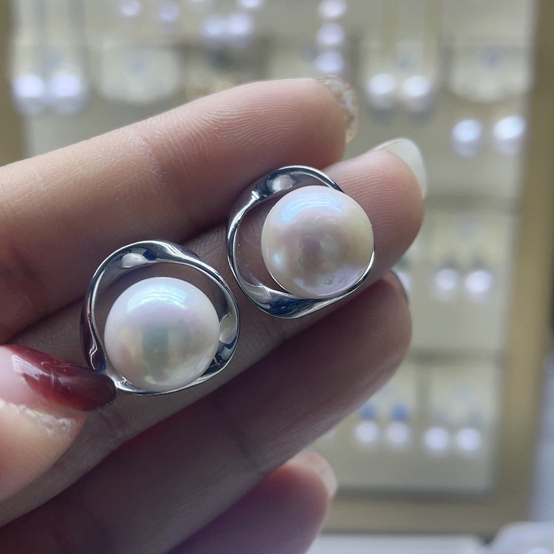 淡水珍珠耳饰银S925镶嵌