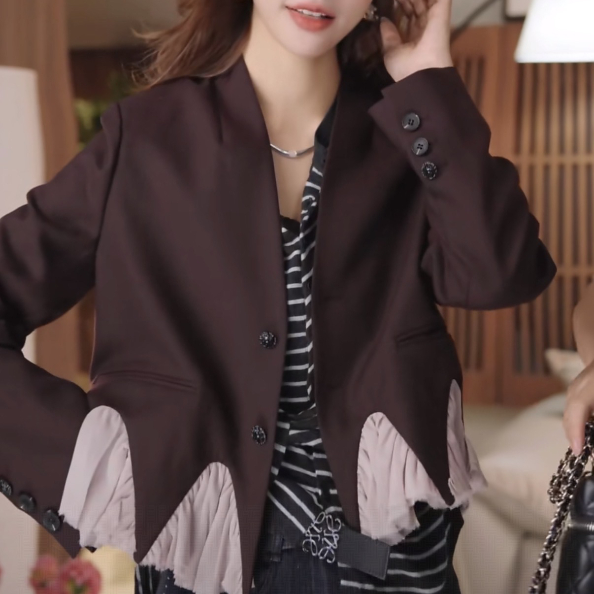 七奈「破亿」拼接正肩西装QN12753