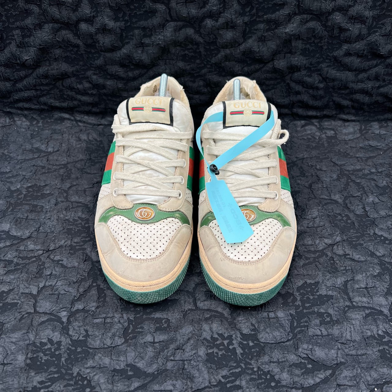 90新 GUCCI/古驰 品相一般脏脏棕绿鞋头气孔板鞋 41码/9新/无配件