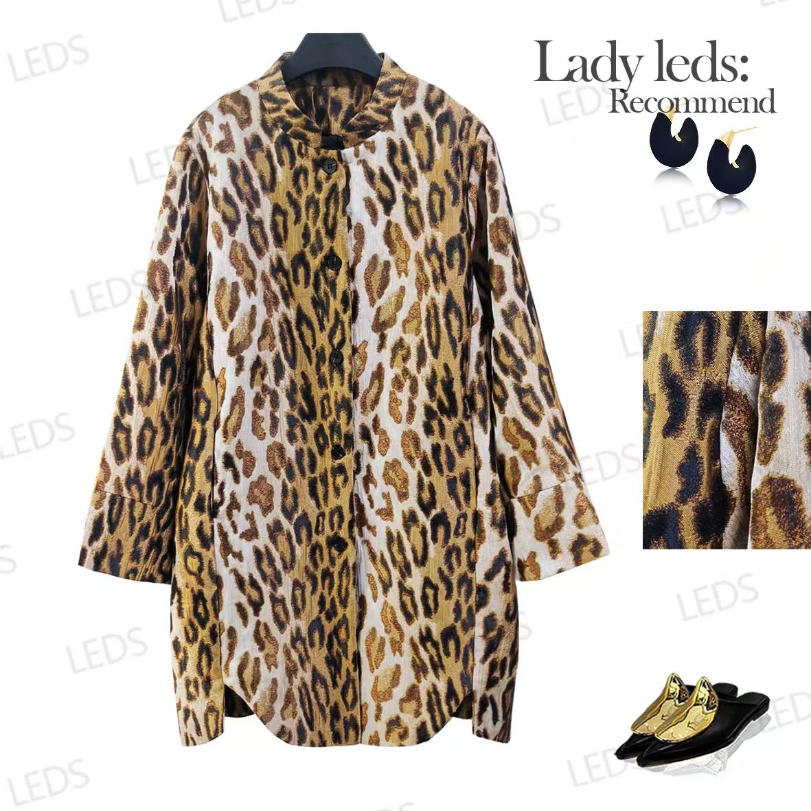 LEDS  S796早春复古豹纹加棉肌理感慵懒百搭外套