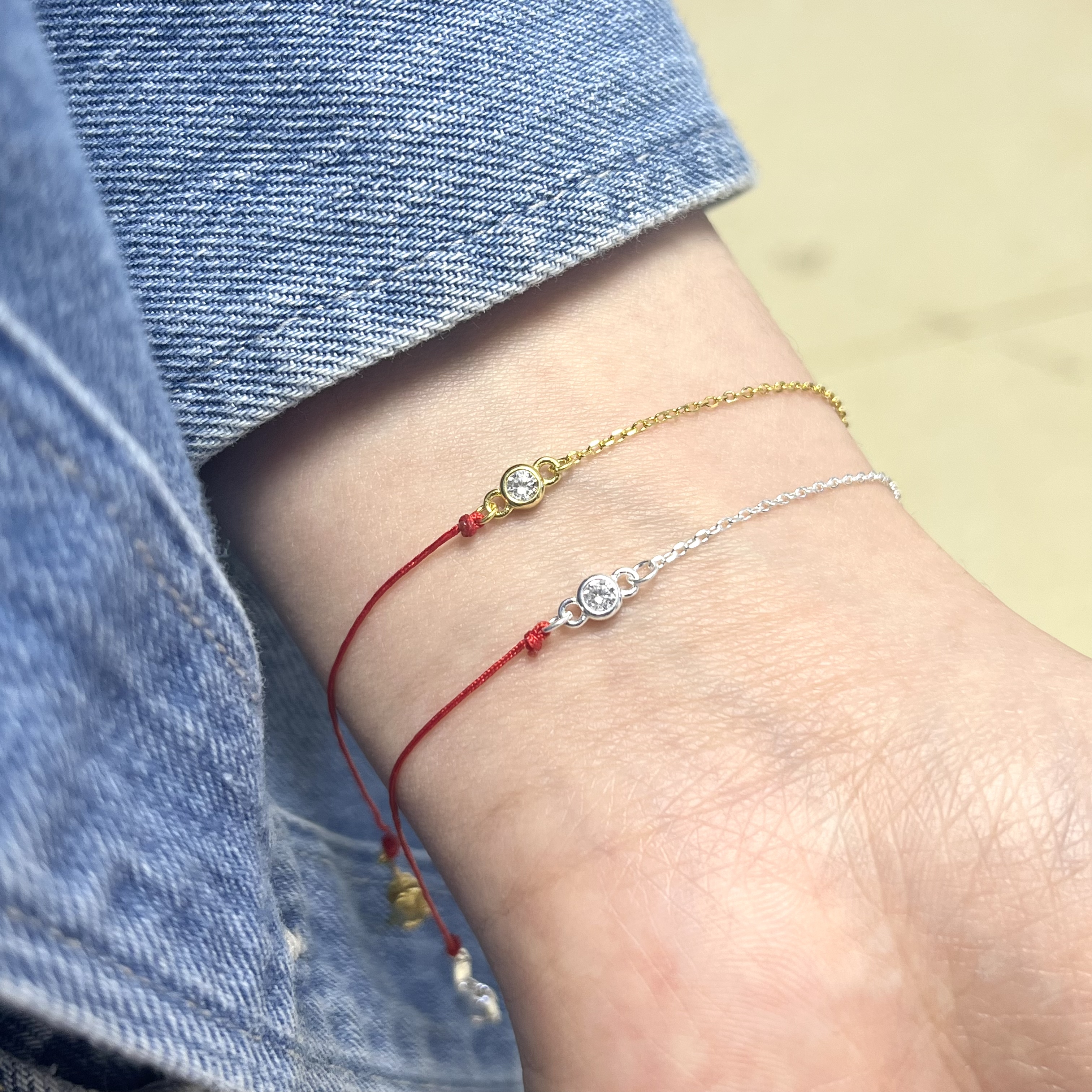 925银合成锆石手链 韩国ins风时尚百搭气质简约 半链单锆红绳