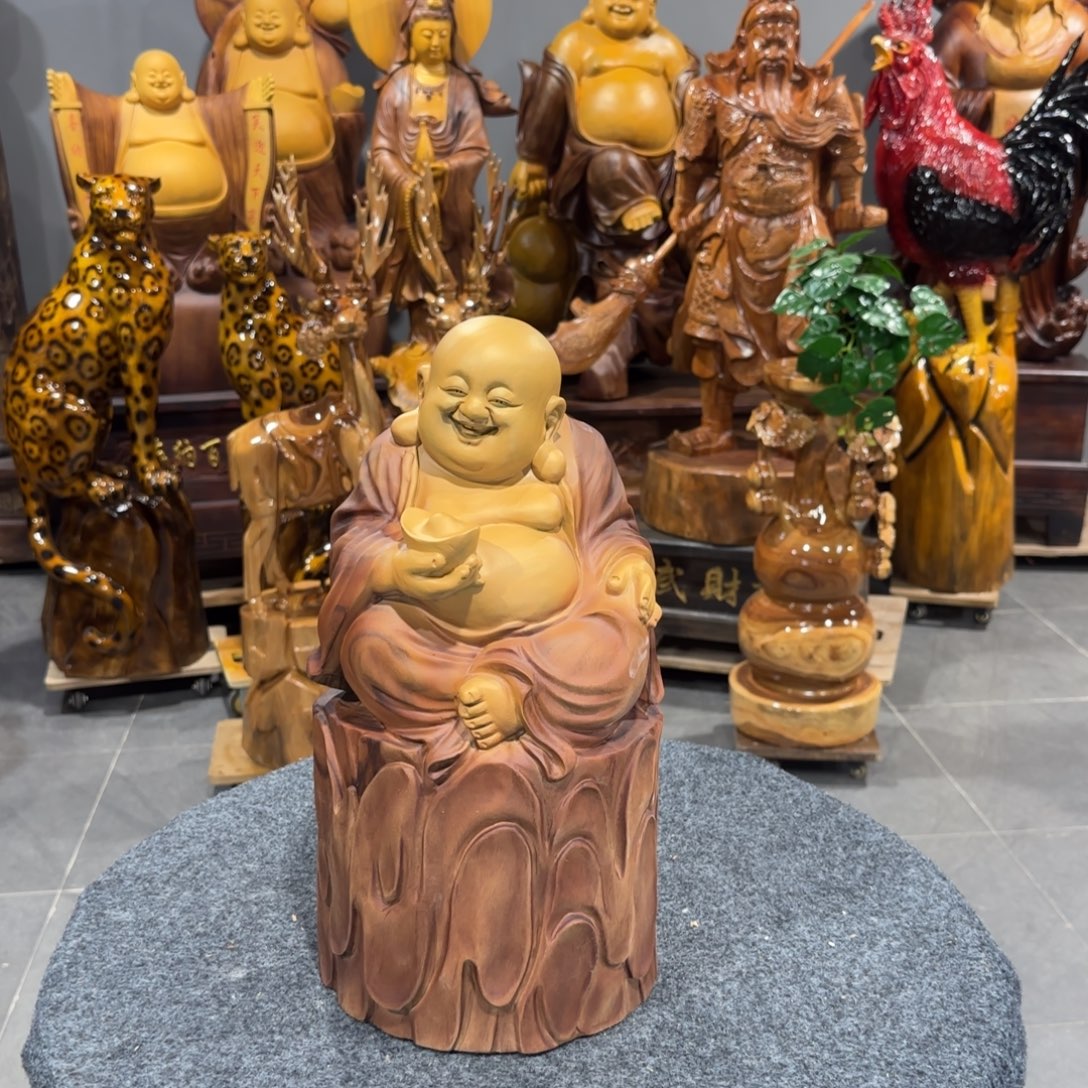 回***昔木香樟木实木雕刻弥勒