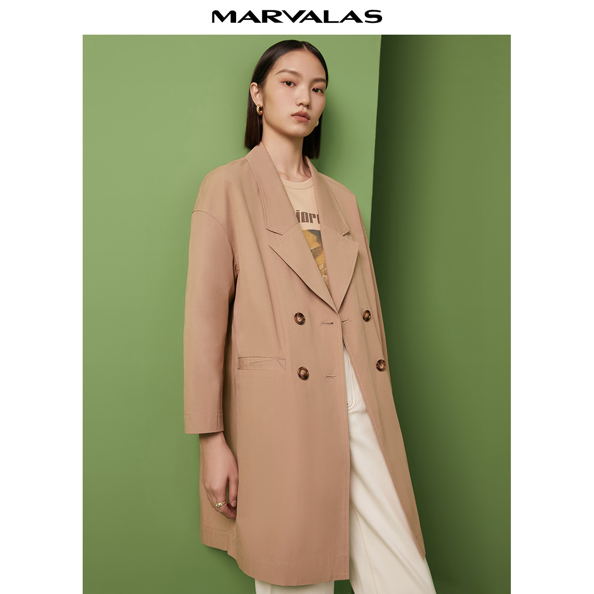 【小春子】通勤全棉风衣女秋季双排扣高级感中长款外套M430038