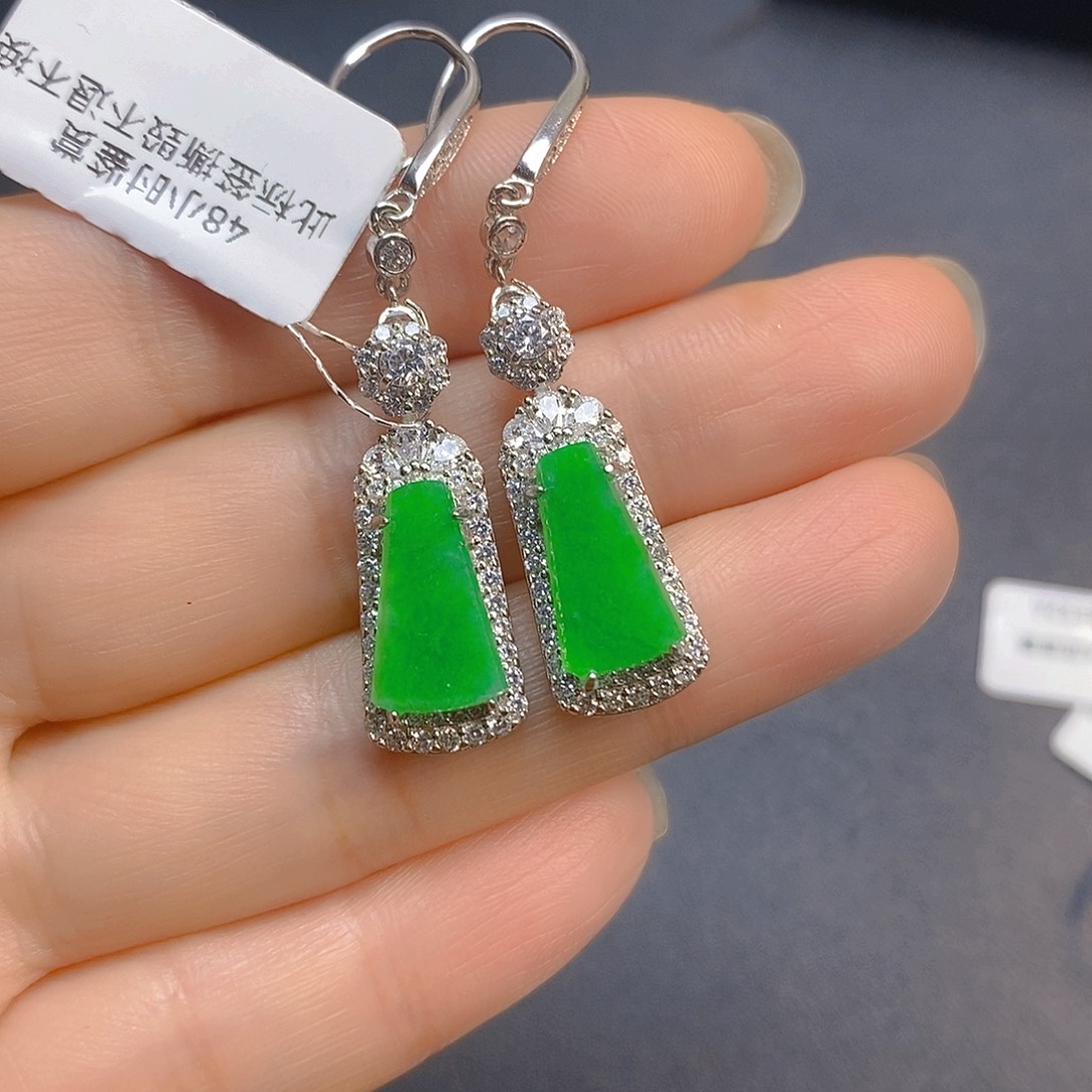 翡翠银S925镶嵌耳饰