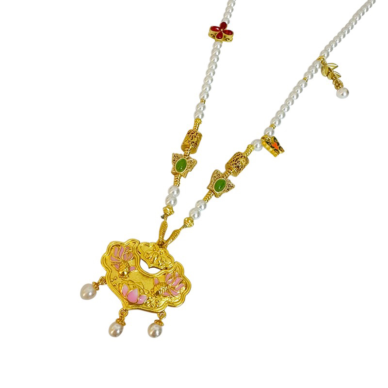 铜合金珐琅吊坠铜合金吊坠佳佳新款链子项链新中式蜜粉吊坠项链