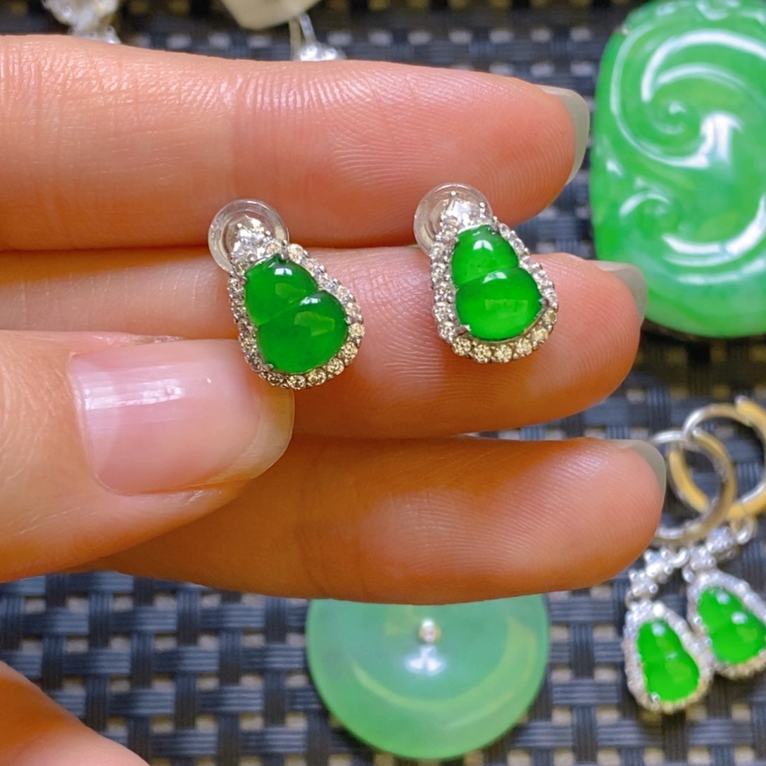 翡翠耳饰银S925镶嵌耳饰