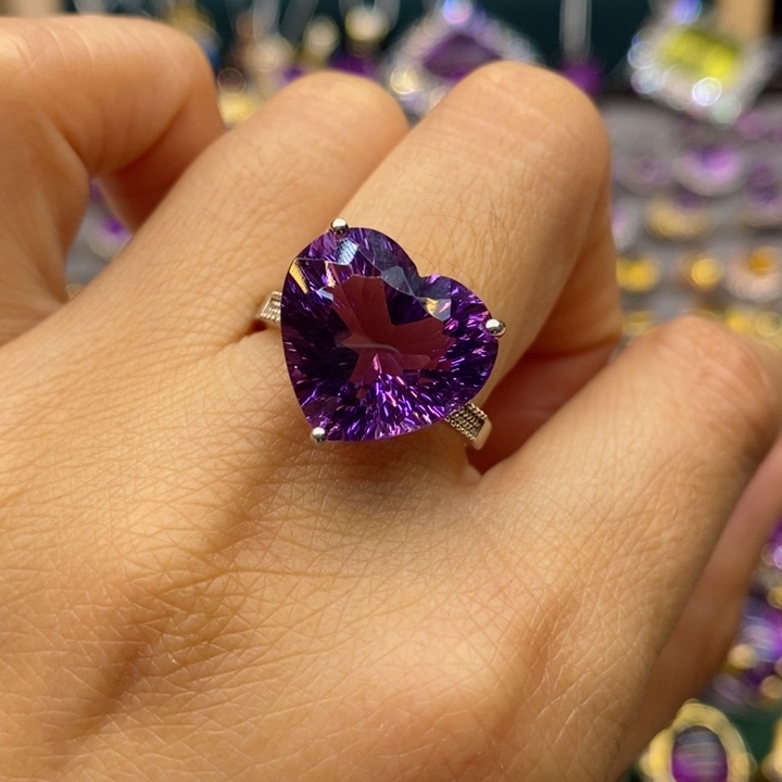 水晶戒指银S925镶嵌天然水晶戒指