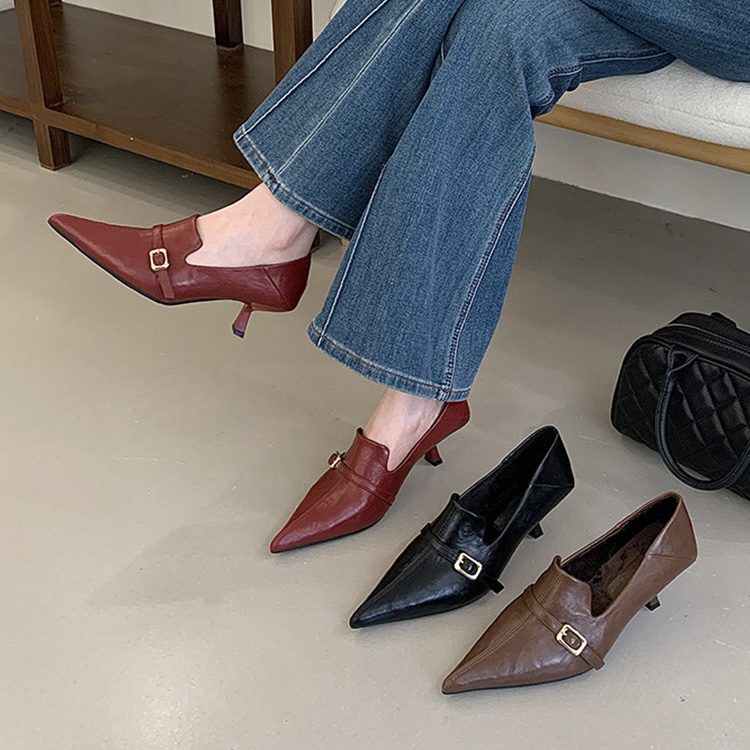 尖头高跟鞋女2025年新款秋季红色女鞋细跟鞋子气质浅口玛丽珍单鞋