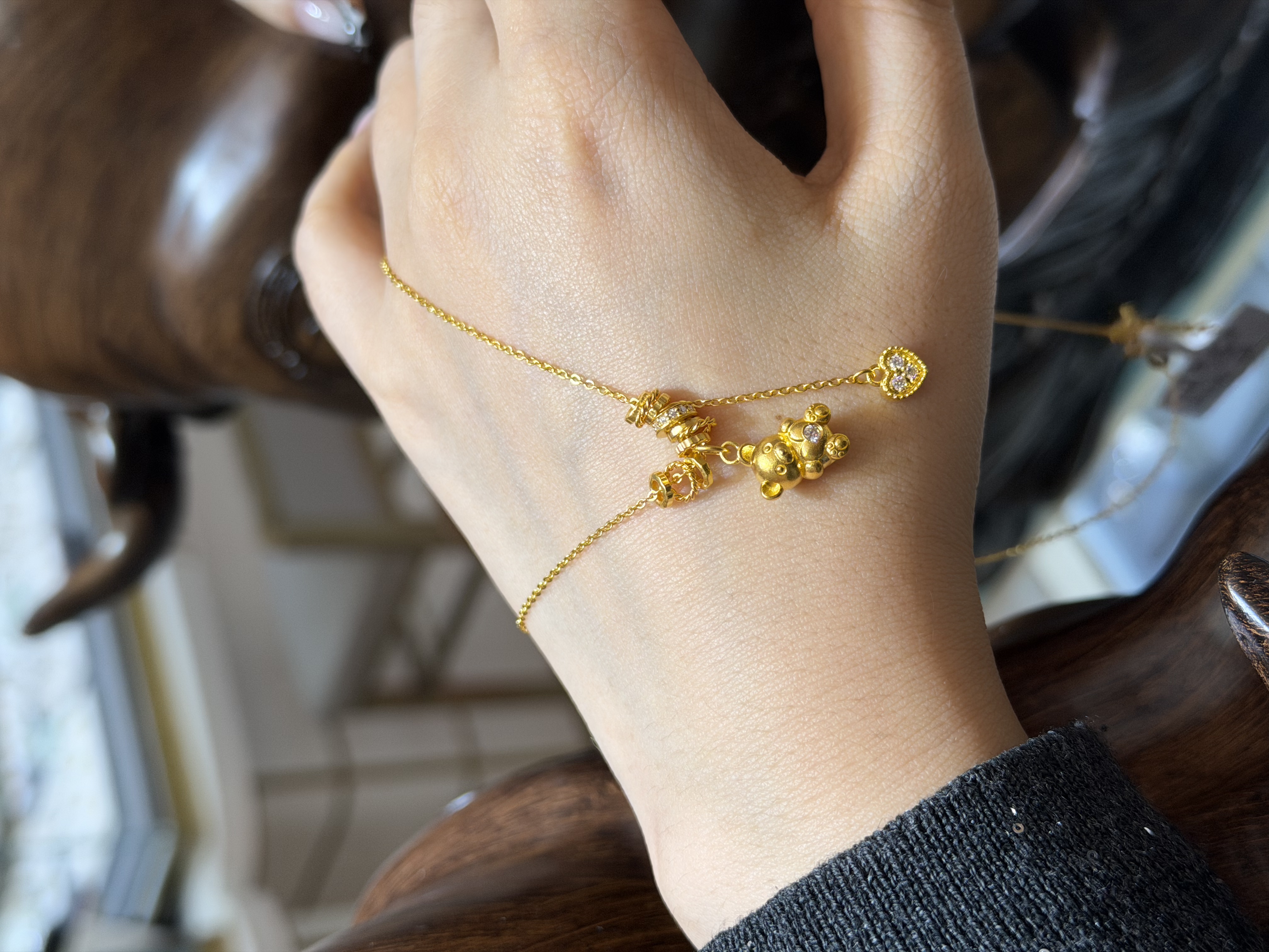 足金999小熊跑环套链9.36