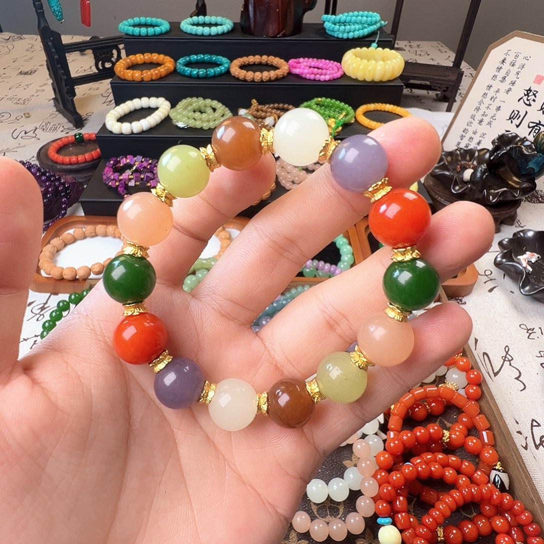 和田玉未镶嵌手链多宝手串12m'm