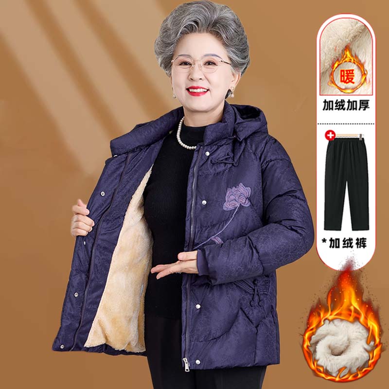 中老年棉服女短款妈妈冬装棉袄加绒加厚70岁老人奶奶太太冬季外套