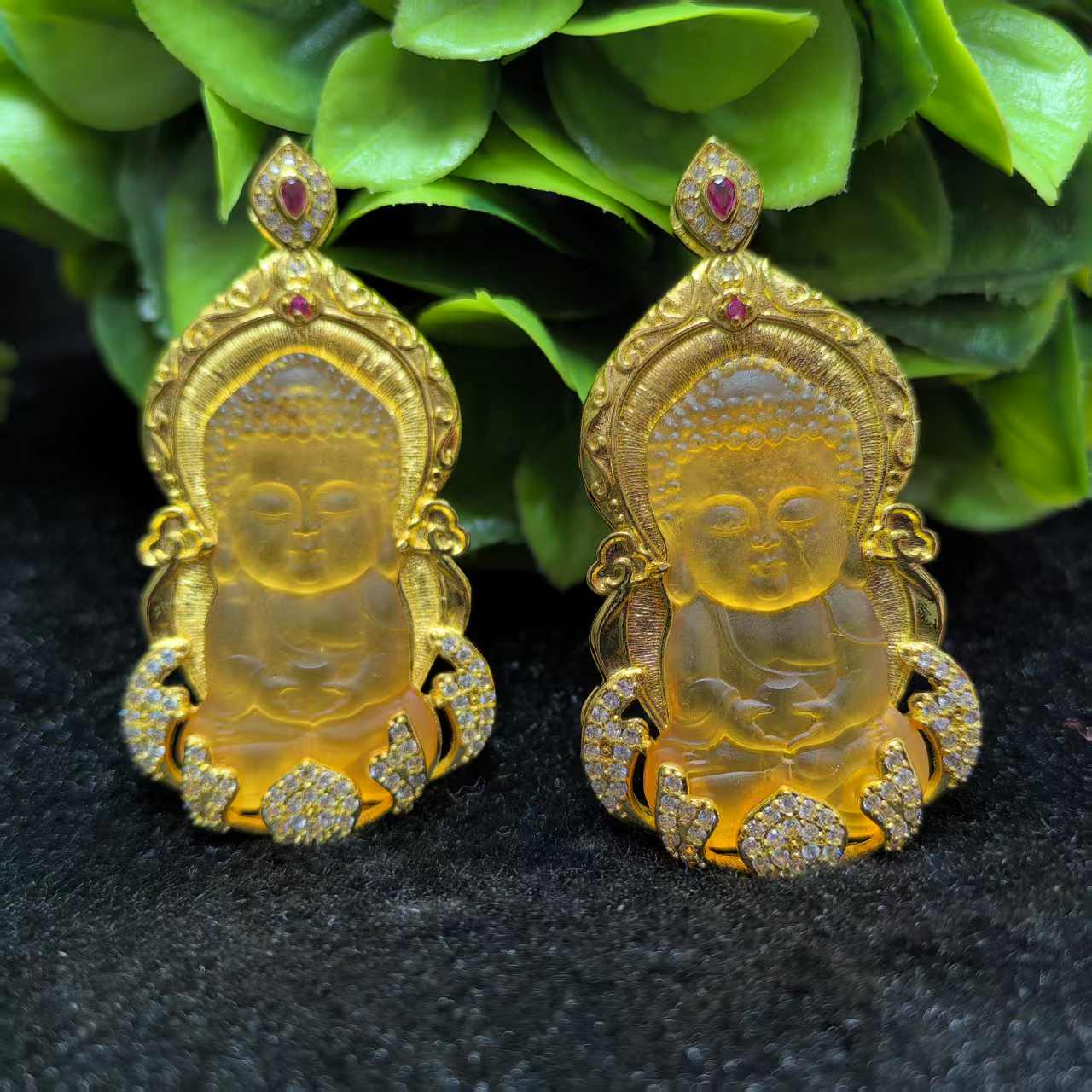 MT2568瑶光九品仙灵草蓝珀宝宝佛琥珀吊坠配麻花链-多样性发一件