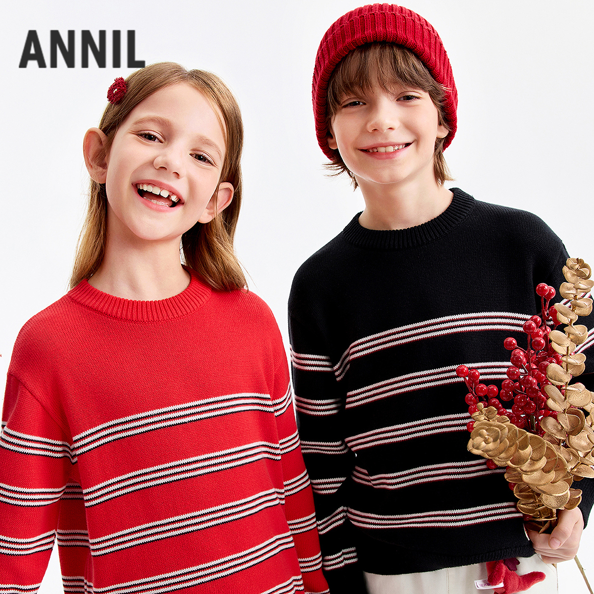【新年波】男女童圆领长袖针织衫春季新款安奈儿童装EM614511