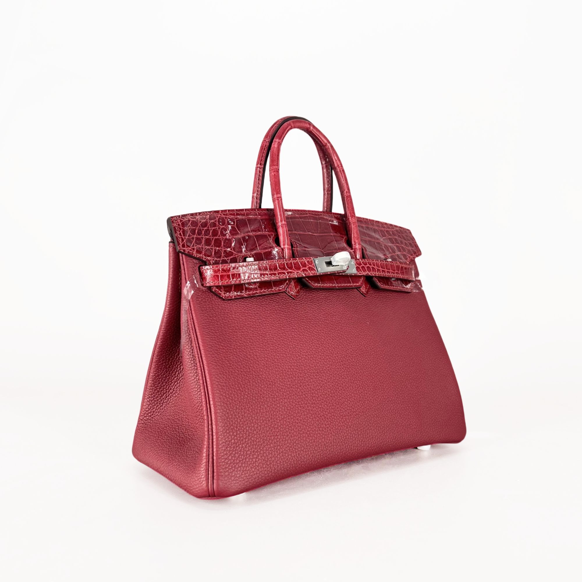 蛇年礼盒高定轻奢BK25CM高光亮面鳄鱼拼皮Touch气质单肩手提包