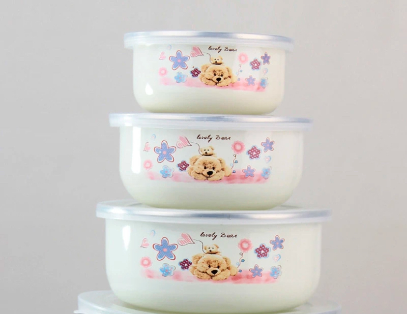 12.14.16厘米珐琅搪瓷保鲜冰碗带盖1套